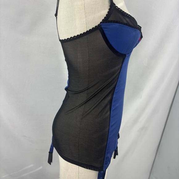 Victoria Secret Sexy Little Things Royal Blue Black Mesh Corset Bra 34B Lingerie - Picture 6 of 11